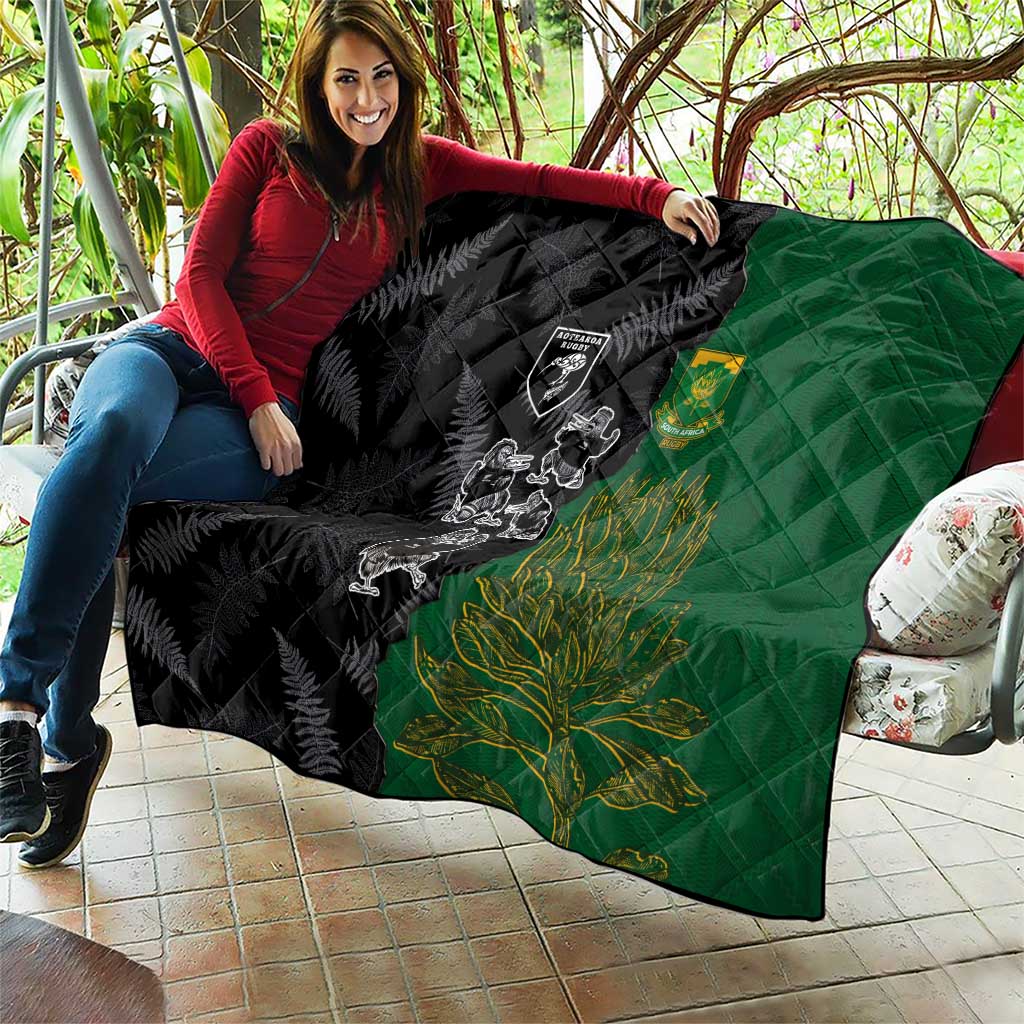 Aotearoa South Africa Rugby Freedom Cup Quilt Kiwi Warriors Haka with King Protea Symbol - Polynesian Pride