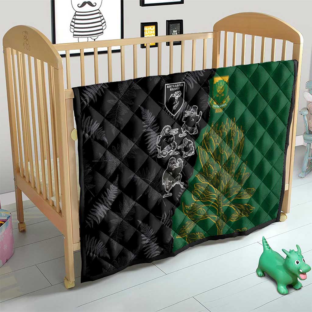 Aotearoa South Africa Rugby Freedom Cup Quilt Kiwi Warriors Haka with King Protea Symbol - Polynesian Pride