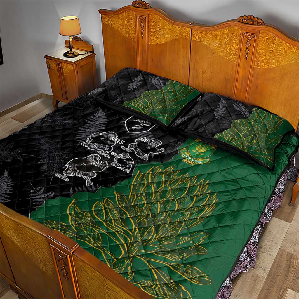 Aotearoa South Africa Rugby Freedom Cup Quilt Bed Set Kiwi Warriors Haka with King Protea Symbol - Polynesian Pride
