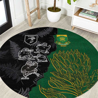 Aotearoa South Africa Rugby Freedom Cup Round Carpet Kiwi Warriors Haka with King Protea Symbol LT03 Green - Polynesian Pride