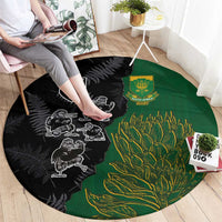 Aotearoa South Africa Rugby Freedom Cup Round Carpet Kiwi Warriors Haka with King Protea Symbol LT03 - Polynesian Pride