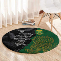 Aotearoa South Africa Rugby Freedom Cup Round Carpet Kiwi Warriors Haka with King Protea Symbol LT03 - Polynesian Pride