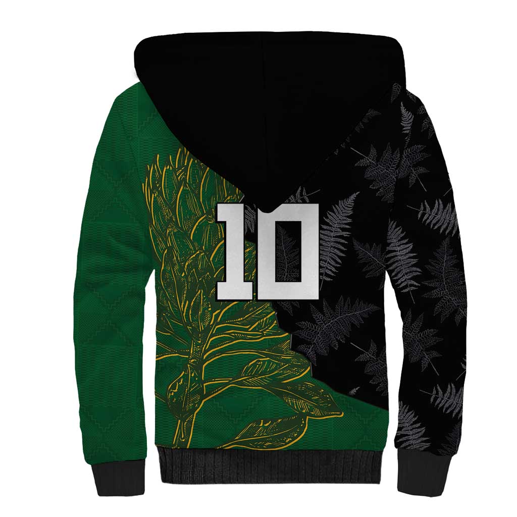 Custom Aotearoa South Africa Rugby Freedom Cup Sherpa Hoodie Kiwi Warriors Haka with King Protea Symbol - Polynesian Pride