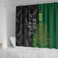 Aotearoa South Africa Rugby Freedom Cup Shower Curtain Kiwi Warriors Haka with King Protea Symbol - Polynesian Pride
