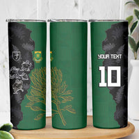 Custom Aotearoa South Africa Rugby Freedom Cup Skinny Tumbler Kiwi Warriors Haka with King Protea Symbol - Polynesian Pride