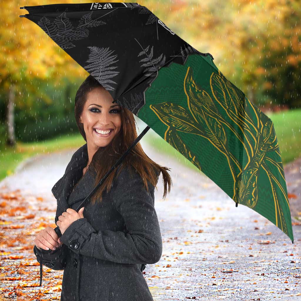 Aotearoa South Africa Rugby Freedom Cup Umbrella Kiwi Warriors Haka with King Protea Symbol - Polynesian Pride