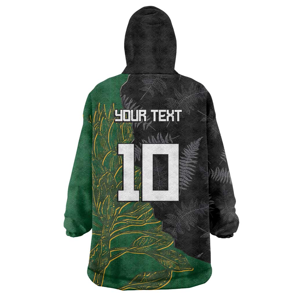Custom Aotearoa South Africa Rugby Freedom Cup Wearable Blanket Hoodie Kiwi Warriors Haka with King Protea Symbol - Polynesian Pride