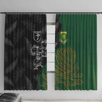 Aotearoa South Africa Rugby Freedom Cup Window Curtain Kiwi Warriors Haka with King Protea Symbol LT03 With Hooks Green - Polynesian Pride