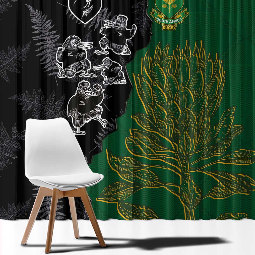 Aotearoa South Africa Rugby Freedom Cup Window Curtain Kiwi Warriors Haka with King Protea Symbol LT03 - Polynesian Pride