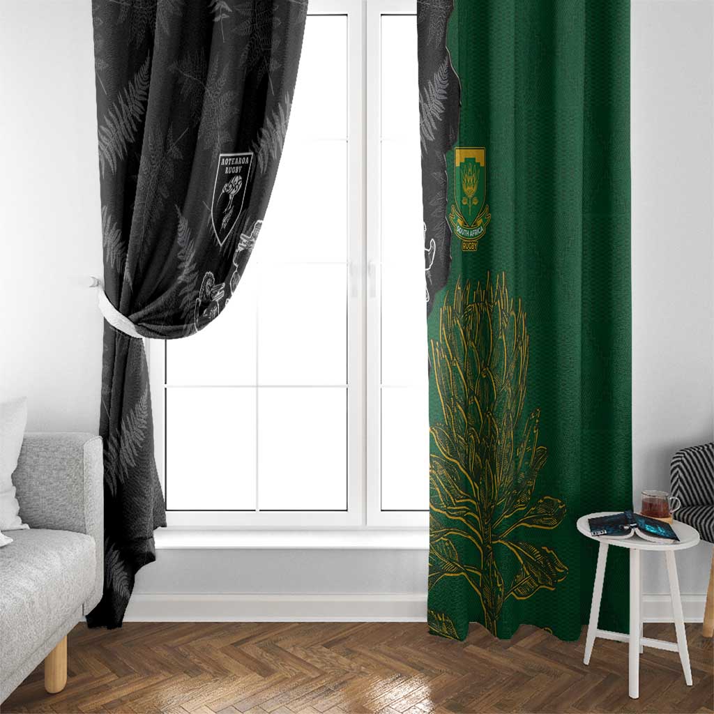 Aotearoa South Africa Rugby Freedom Cup Window Curtain Kiwi Warriors Haka with King Protea Symbol LT03 - Polynesian Pride