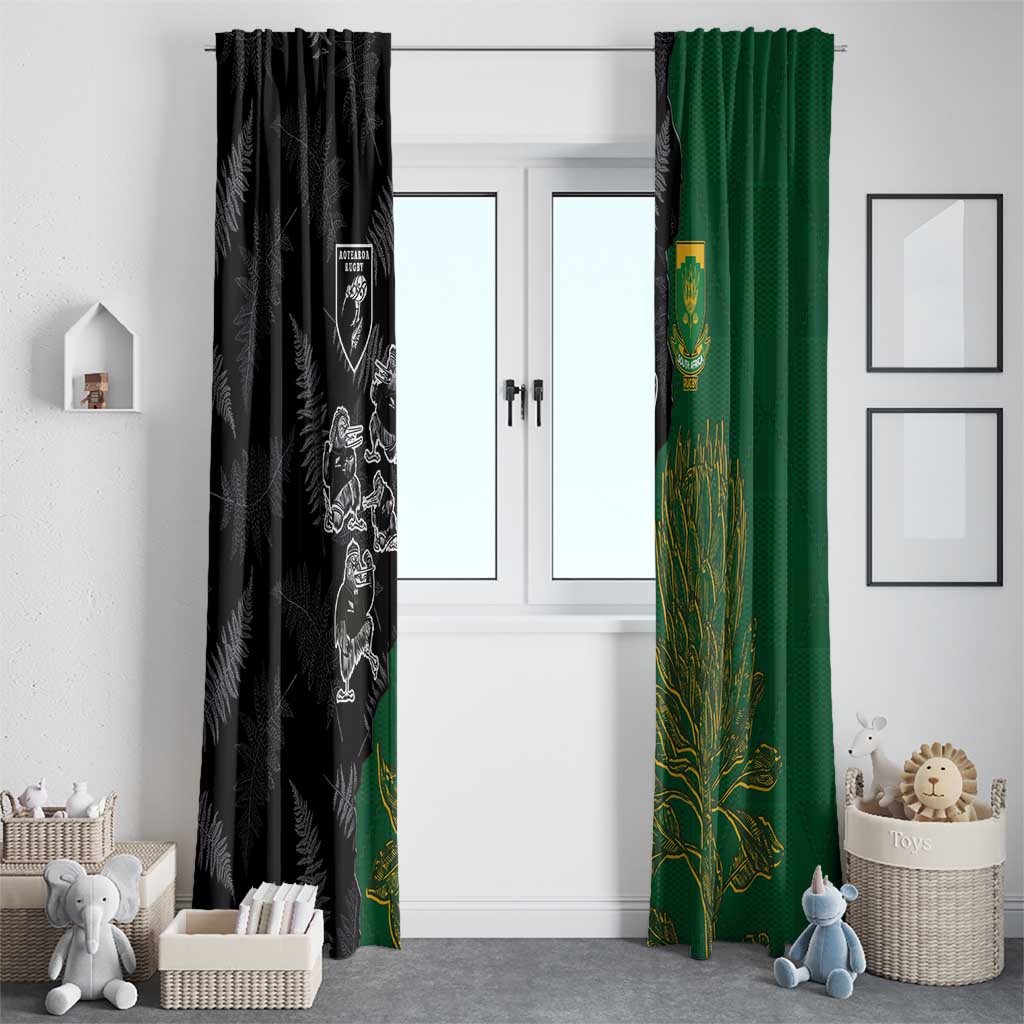 Aotearoa South Africa Rugby Freedom Cup Window Curtain Kiwi Warriors Haka with King Protea Symbol LT03 - Polynesian Pride