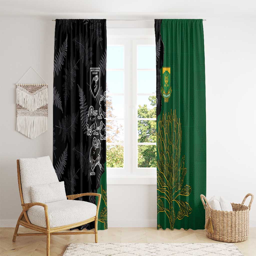 Aotearoa South Africa Rugby Freedom Cup Window Curtain Kiwi Warriors Haka with King Protea Symbol LT03 - Polynesian Pride