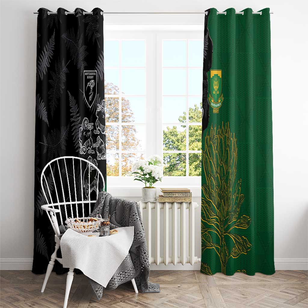 Aotearoa South Africa Rugby Freedom Cup Window Curtain Kiwi Warriors Haka with King Protea Symbol LT03 - Polynesian Pride