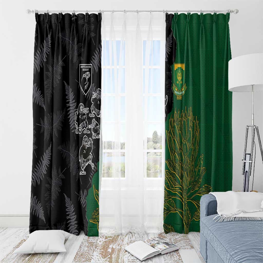 Aotearoa South Africa Rugby Freedom Cup Window Curtain Kiwi Warriors Haka with King Protea Symbol LT03 - Polynesian Pride