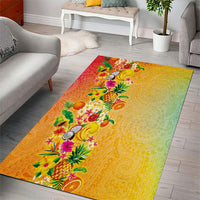 Hawaiian Tropical Fruits and Plants Area Rug Kakau Pattern Summer Vibe