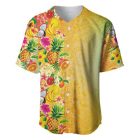 Hawaiian Tropical Fruits and Plants Baseball Jersey Kakau Pattern Summer Vibe