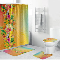 Hawaiian Tropical Fruits and Plants Bathroom Set Kakau Pattern Summer Vibe