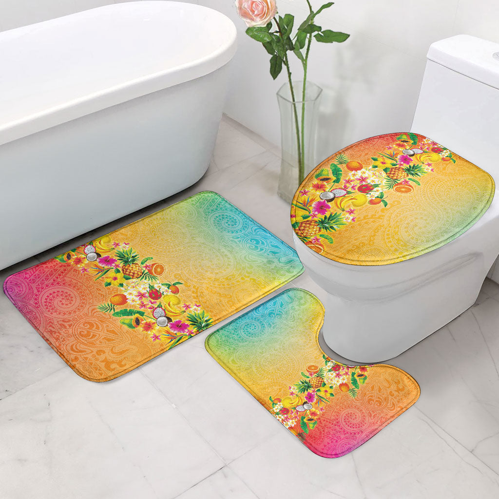 Hawaiian Tropical Fruits and Plants Bathroom Set Kakau Pattern Summer Vibe