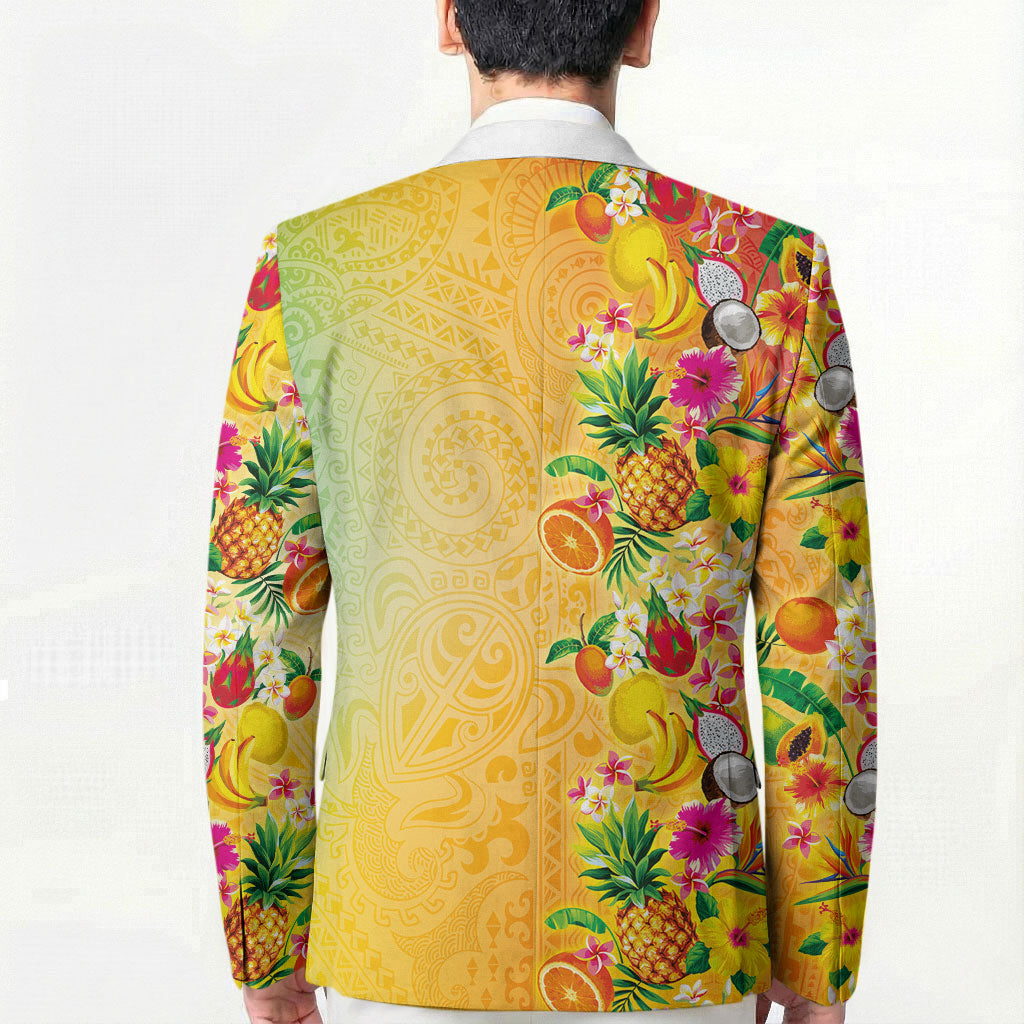 Hawaiian Tropical Fruits and Plants Blazer Kakau Pattern Summer Vibe