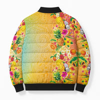 Hawaiian Tropical Fruits and Plants Bomber Puffer Jacket Kakau Pattern Summer Vibe