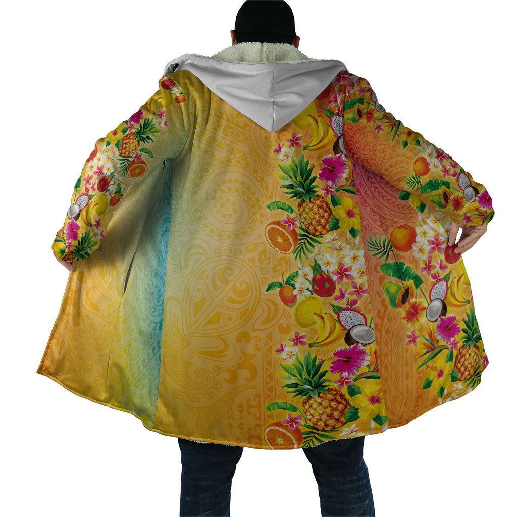 Hawaiian Tropical Fruits and Plants Cloak Kakau Pattern Summer Vibe