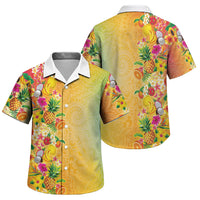 Hawaiian Tropical Fruits and Plants Family Matching Off The Shoulder Long Sleeve Dress and Hawaiian Shirt Kakau Pattern Summer Vibe