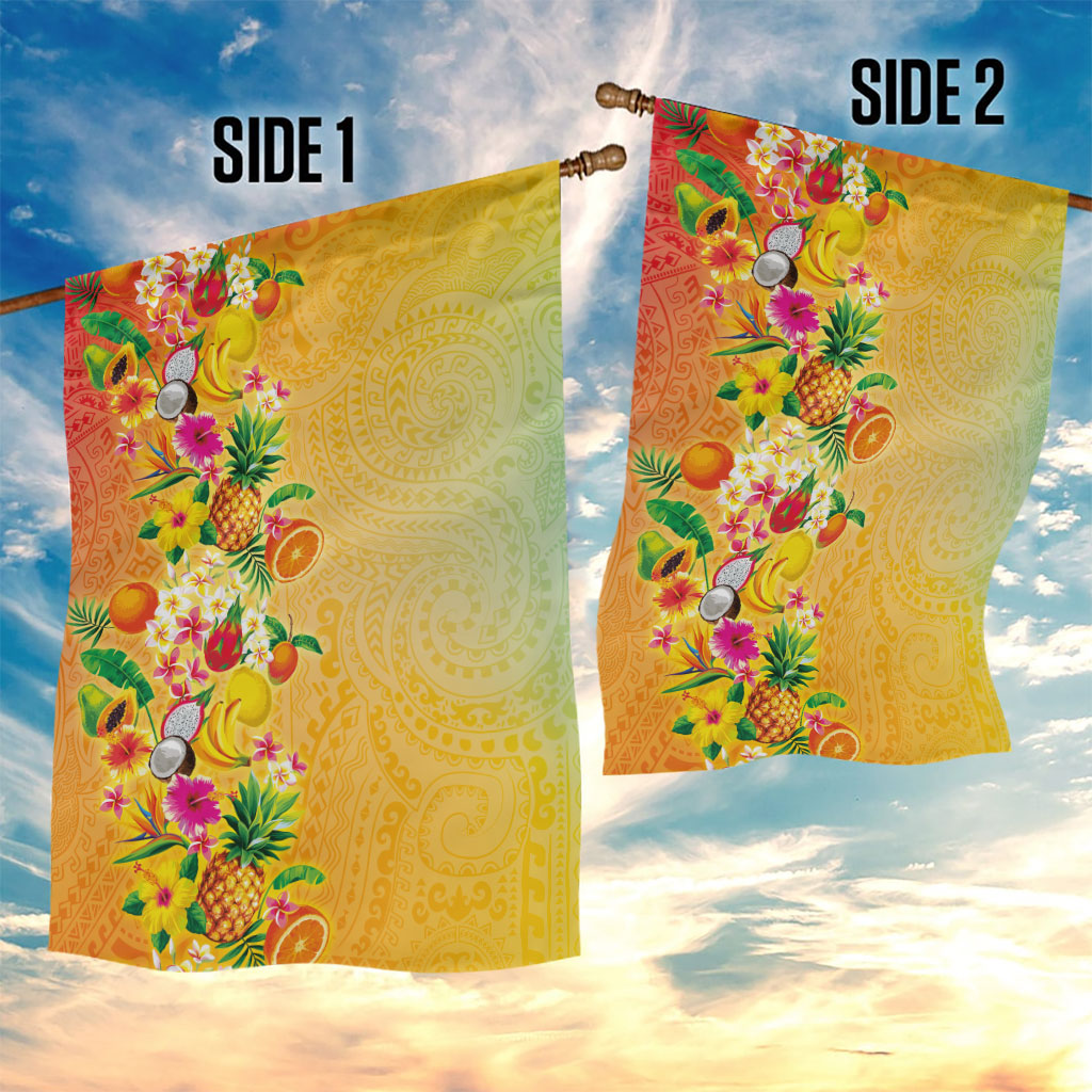 Hawaiian Tropical Fruits and Plants Garden Flag Kakau Pattern Summer Vibe