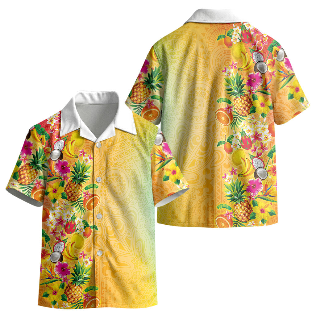 Hawaiian Tropical Fruits and Plants Kid Hawaiian Shirt Kakau Pattern Summer Vibe LT03 - Polynesian Pride