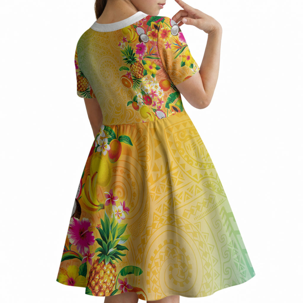 Hawaiian Tropical Fruits and Plants Kid Short Sleeve Dress Kakau Pattern Summer Vibe LT03 - Polynesian Pride