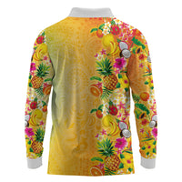 Hawaiian Tropical Fruits and Plants Long Sleeve Polo Shirt Kakau Pattern Summer Vibe LT03 - Polynesian Pride
