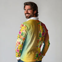 Hawaiian Tropical Fruits and Plants Long Sleeve Polo Shirt Kakau Pattern Summer Vibe LT03 - Polynesian Pride