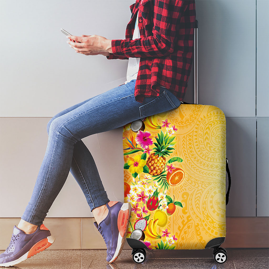Hawaiian Tropical Fruits and Plants Luggage Cover Kakau Pattern Summer Vibe