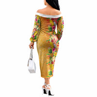 Hawaiian Tropical Fruits and Plants Off The Shoulder Long Sleeve Dress Kakau Pattern Summer Vibe