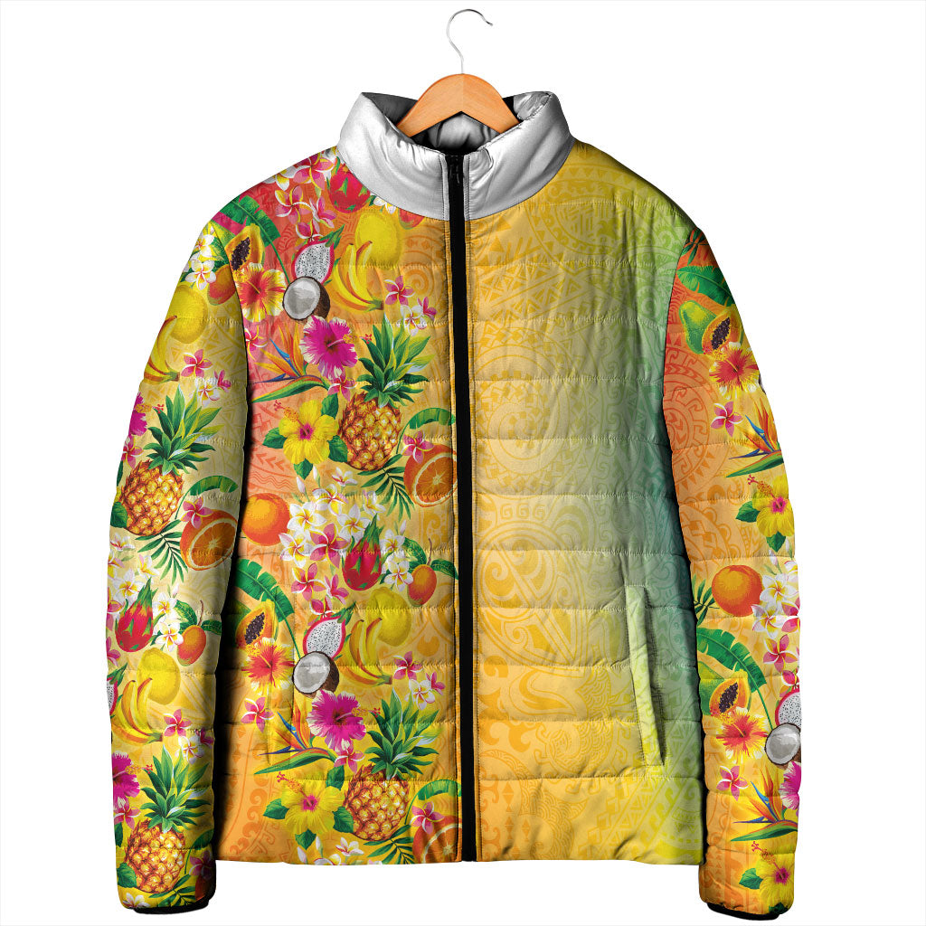 Hawaiian Tropical Fruits and Plants Padded Jacket Kakau Pattern Summer Vibe