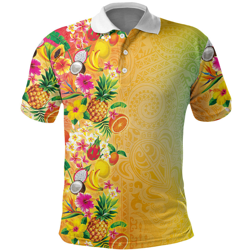 Hawaiian Tropical Fruits and Plants Polo Shirt Kakau Pattern Summer Vibe