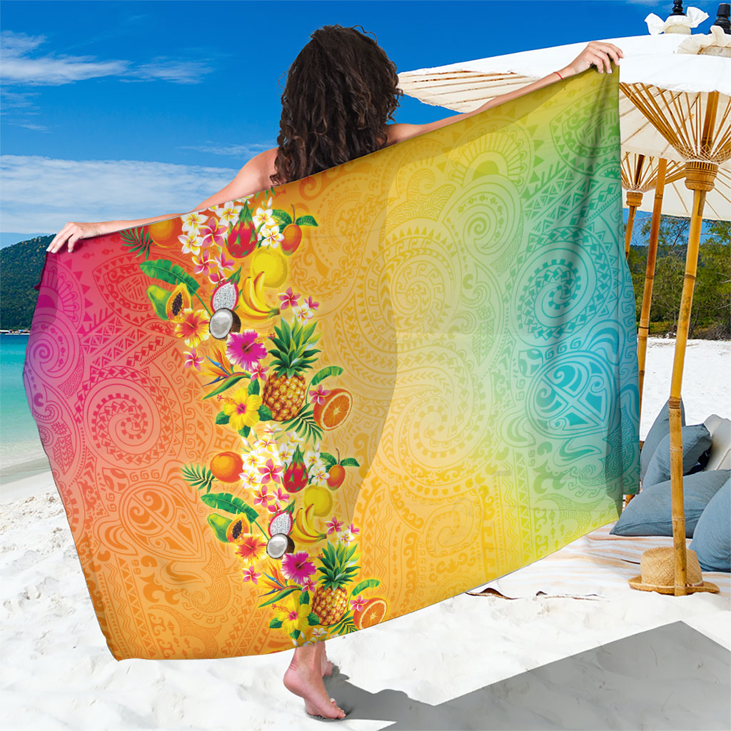 Hawaiian Tropical Fruits and Plants Sarong Kakau Pattern Summer Vibe