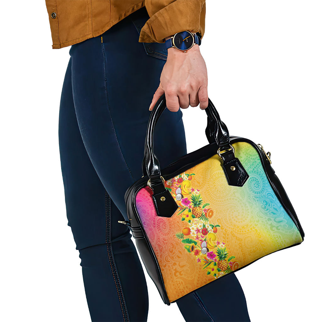 Hawaiian Tropical Fruits and Plants Shoulder Handbag Kakau Pattern Summer Vibe