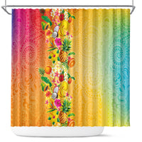 Hawaiian Tropical Fruits and Plants Shower Curtain Kakau Pattern Summer Vibe