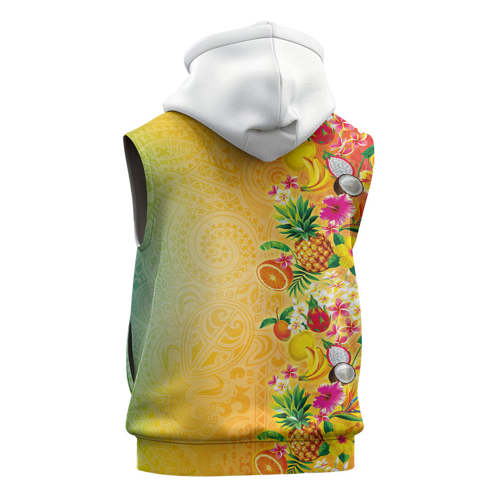 Hawaiian Tropical Fruits and Plants Sleeveless Zip Hoodie Kakau Pattern Summer Vibe LT03 - Polynesian Pride