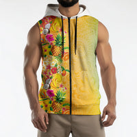 Hawaiian Tropical Fruits and Plants Sleeveless Zip Hoodie Kakau Pattern Summer Vibe LT03 - Polynesian Pride