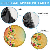 Hawaiian Tropical Fruits and Plants Spare Tire Cover Kakau Pattern Summer Vibe