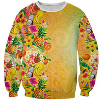 Hawaiian Tropical Fruits and Plants Sweatshirt Kakau Pattern Summer Vibe