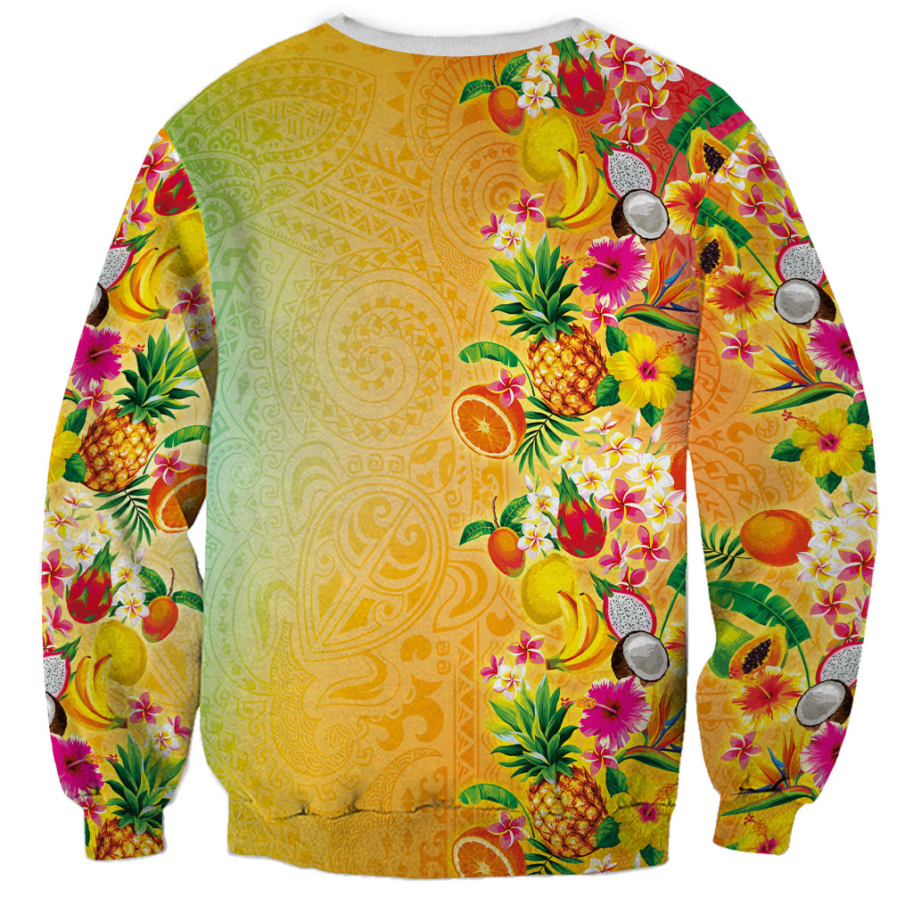 Hawaiian Tropical Fruits and Plants Sweatshirt Kakau Pattern Summer Vibe