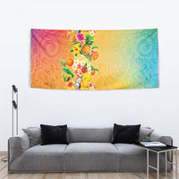 Hawaiian Tropical Fruits and Plants Tapestry Kakau Pattern Summer Vibe