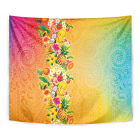 Hawaiian Tropical Fruits and Plants Tapestry Kakau Pattern Summer Vibe