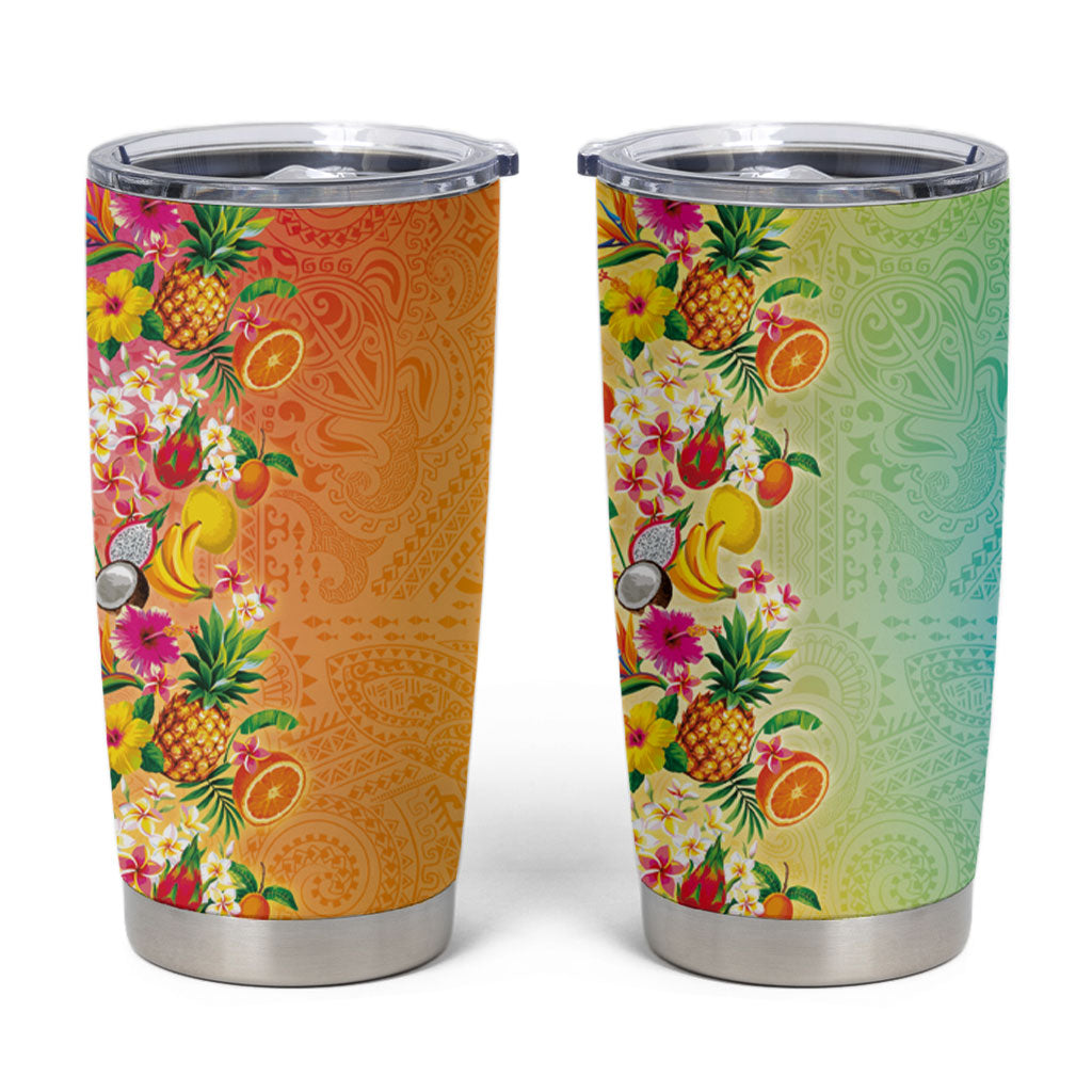 Hawaiian Tropical Fruits and Plants Tumbler Cup Kakau Pattern Summer Vibe