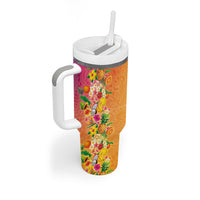 Hawaiian Tropical Fruits and Plants Tumbler With Handle Kakau Pattern Summer Vibe