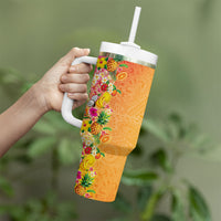 Hawaiian Tropical Fruits and Plants Tumbler With Handle Kakau Pattern Summer Vibe
