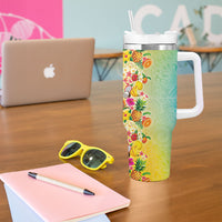 Hawaiian Tropical Fruits and Plants Tumbler With Handle Kakau Pattern Summer Vibe