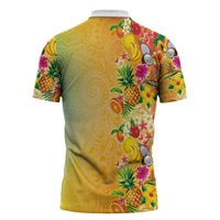 Hawaiian Tropical Fruits and Plants Zipper Polo Shirt Kakau Pattern Summer Vibe LT03 - Polynesian Pride